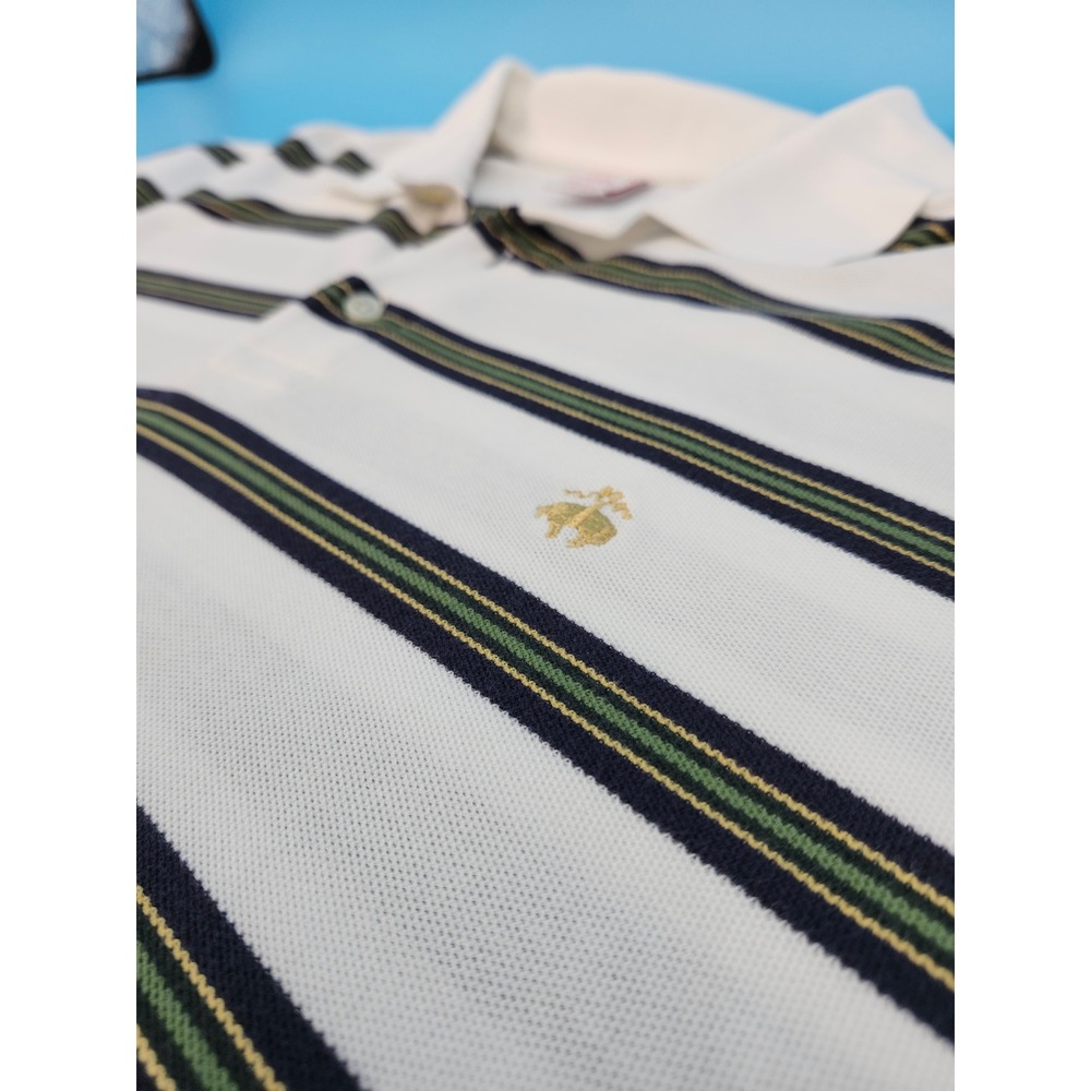 Brooks Brothers Performance Polo XXL Mens Long Sleeve Striped Cotton White Green